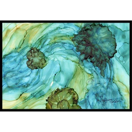 MICASA Abstract In Teal Flowers Indoor & Outdoor Mat24 x 36 in. MI733042
